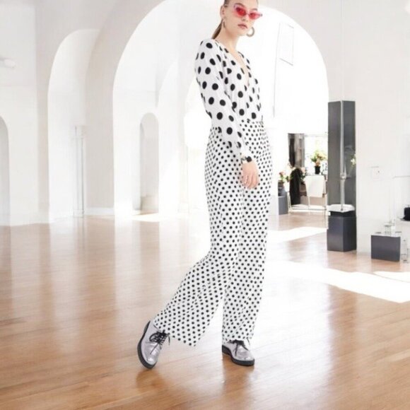 Urban Outfitters UO Mixed Polka Dot Surplice Wide‎ Leg Jumpsuit Size XS - Picture 1 of 13